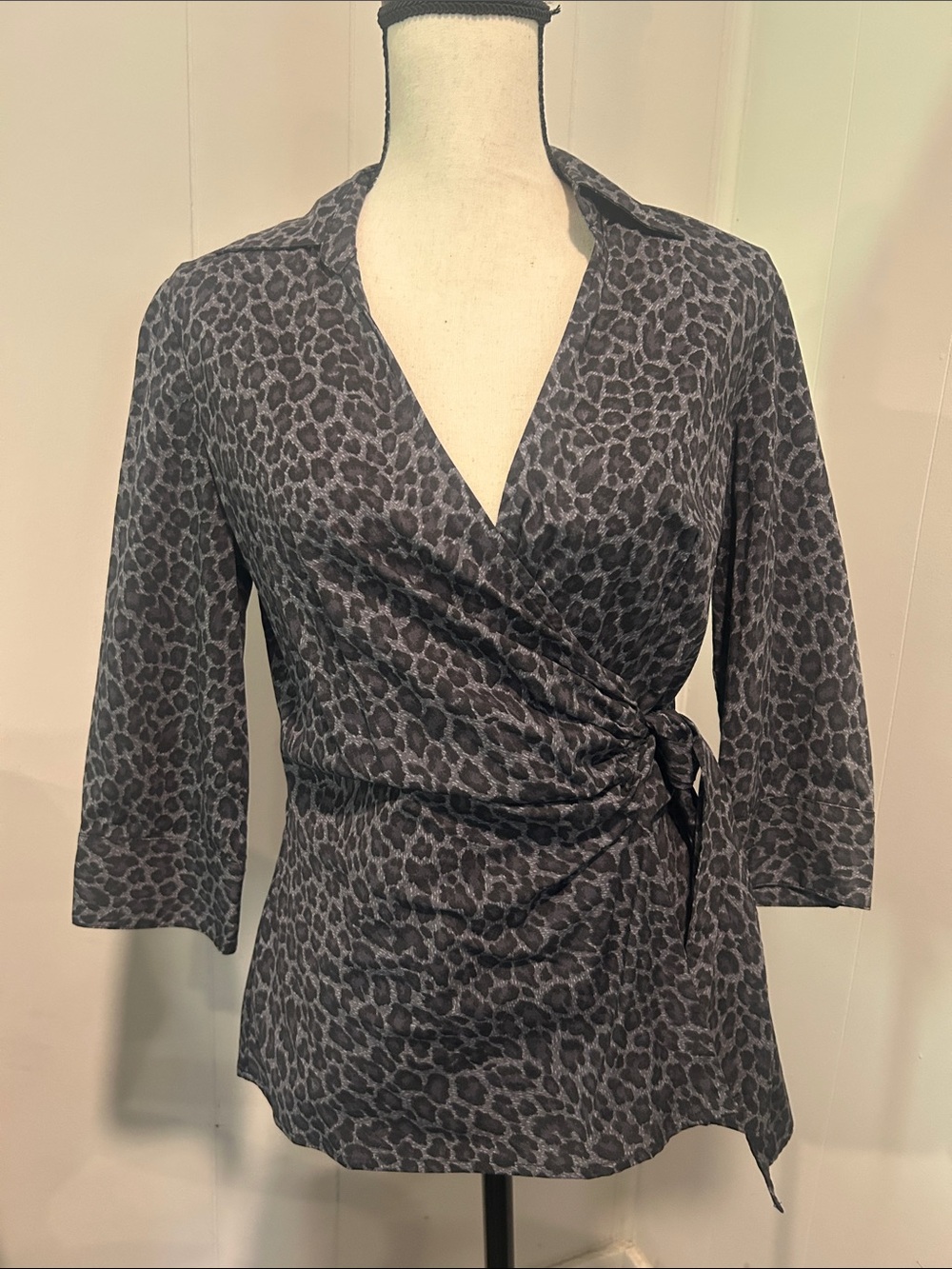 Express Charcoal Leopard Print Wrap Top